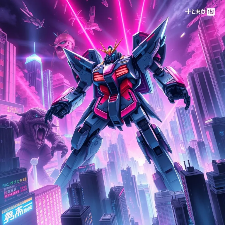 『電脳爆裂！ネオン・ガイアの咆哮』の表紙(AIによる生成)