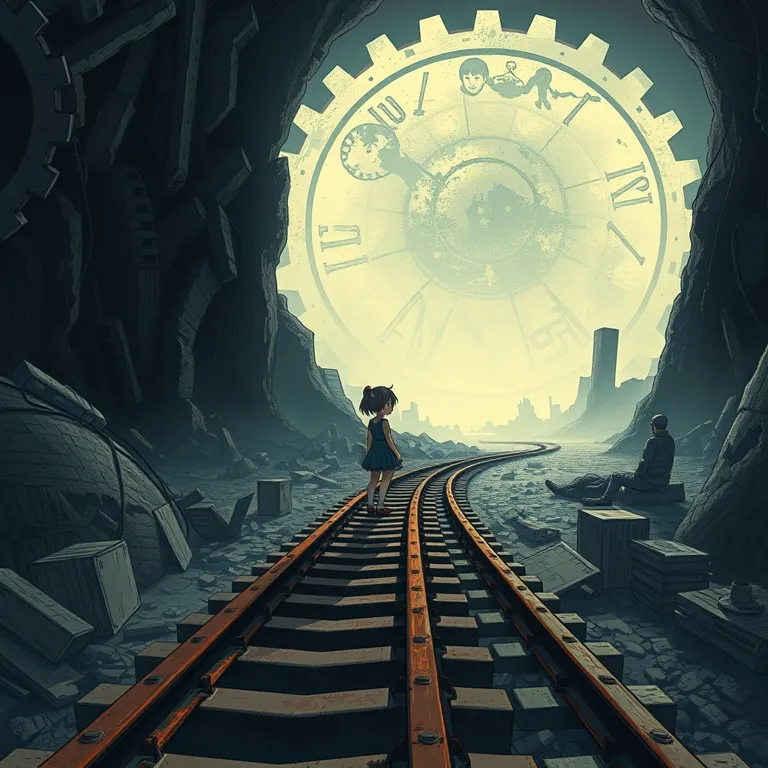 『骸鉄の軌跡：終焉を運ぶ列車』の表紙(AIによる生成)