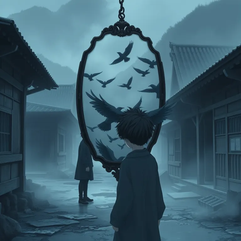 『鴉渡しの鏡窓』の表紙(AIによる生成)