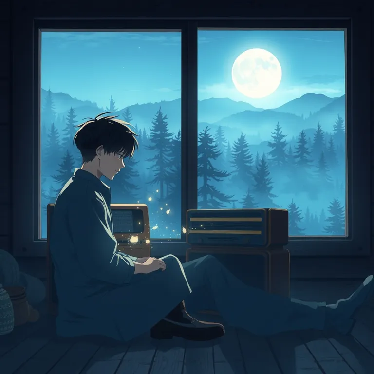 『月下の言の葉、黎明の電波』の表紙(AIによる生成)