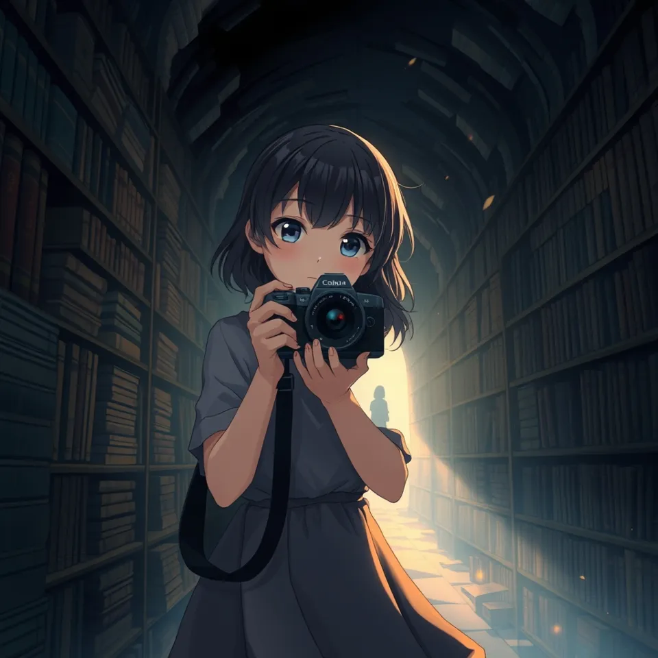 第2話「藍色の書庫と記憶の影」の挿絵(AIによる生成)
