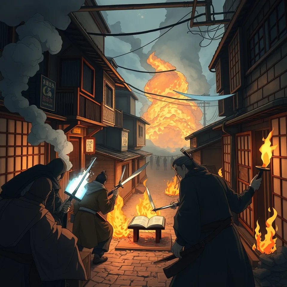 第5話「長屋の炎と古書の輝き」の挿絵(AIによる生成)