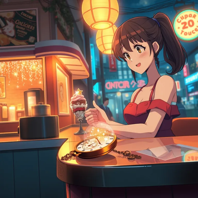 『真夜中のダイナー・パフェと、止まった秒針のゆらぎ』の表紙(AIによる生成)