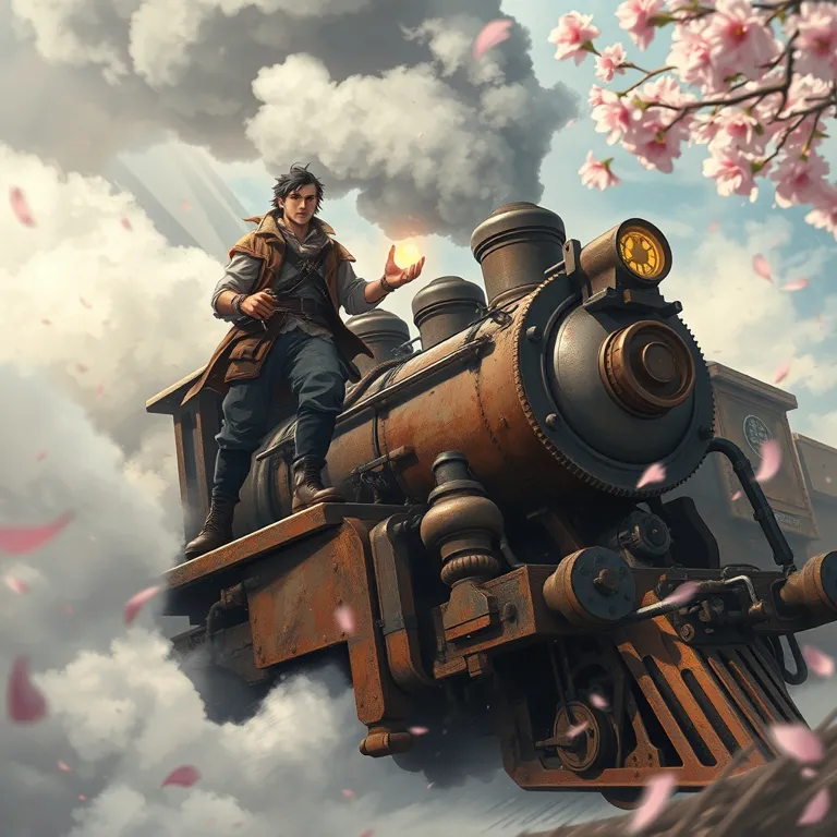 『鉄路の果て、桜の地』の表紙(AIによる生成)