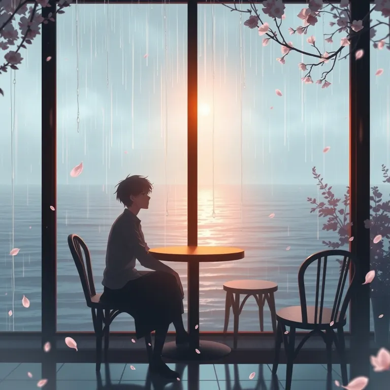『雨粒の譜面、あるいは凪ぐ海への手紙』の表紙(AIによる生成)