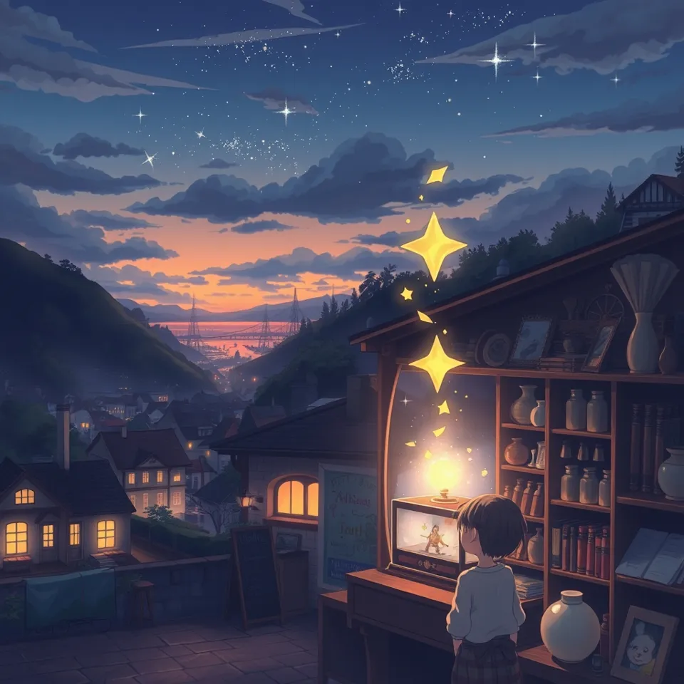 第3話「鐘楼の古道具屋と星の欠片」の挿絵(AIによる生成)