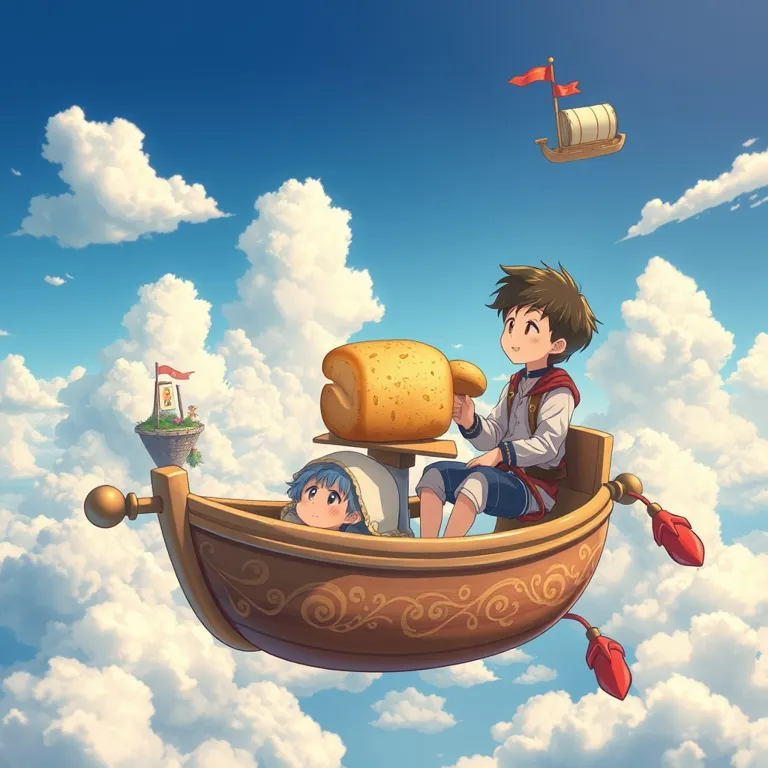 『ページをめくれば雲の上！〜空飛ぶ古本屋と、お腹ぺこぺこの恋物語〜』の表紙(AIによる生成)
