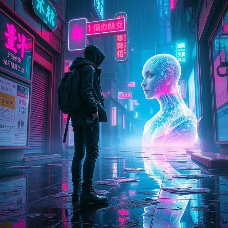 『電脳の鏡面、雨のデッドエンド』の表紙(AIによる生成)