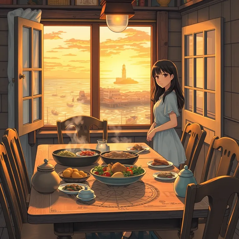 『潮風と、琥珀色の食卓』の表紙(AIによる生成)