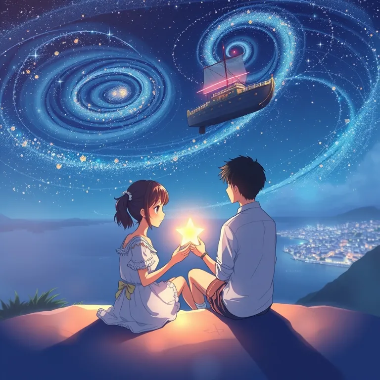 『星屑の航跡と、銀河を渡る空飛ぶ船』の表紙(AIによる生成)
