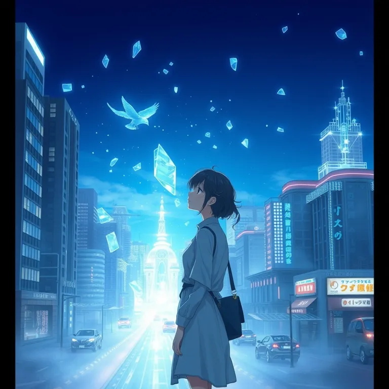 『碧落の再同期：蒼い鳥が運ぶ空の遺言』の表紙(AIによる生成)