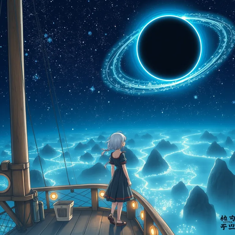 『瑠璃色の月蝕と、星詠みの飛行船』の表紙(AIによる生成)