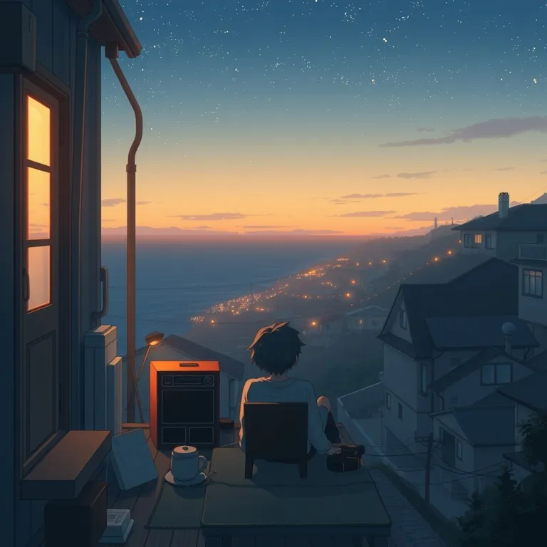 『あかりの灯る窓辺で、夜明けのラジオを聴きながら』の表紙(AIによる生成)